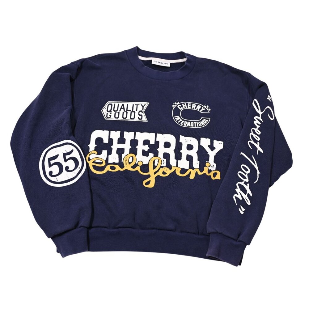 Cherry LA Logo Print Cotton Jersey Sweatshirt in Blue
